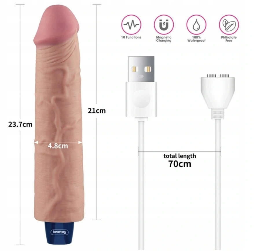 Vibrator Realist REAL SOFTEE,  10 Moduri Vibratii, TPE, Natural, 23.7 cm, #7, Erotic24.ro