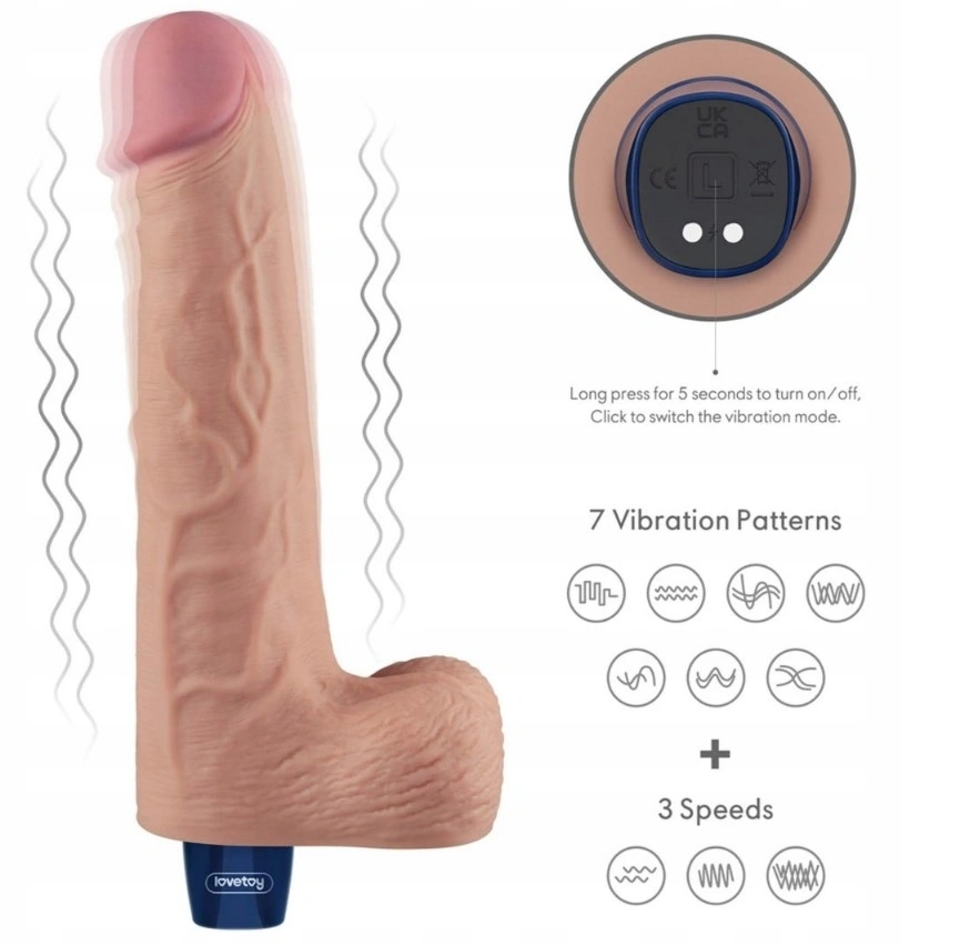 Vibrator Realist REAL SOFTEE,  10 Moduri Vibratii, TPE, Natural, 25.3 cm, #6, Erotic24.ro