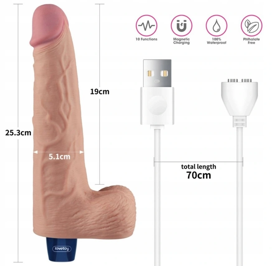 Vibrator Realist REAL SOFTEE,  10 Moduri Vibratii, TPE, Natural, 25.3 cm, #9, Erotic24.ro