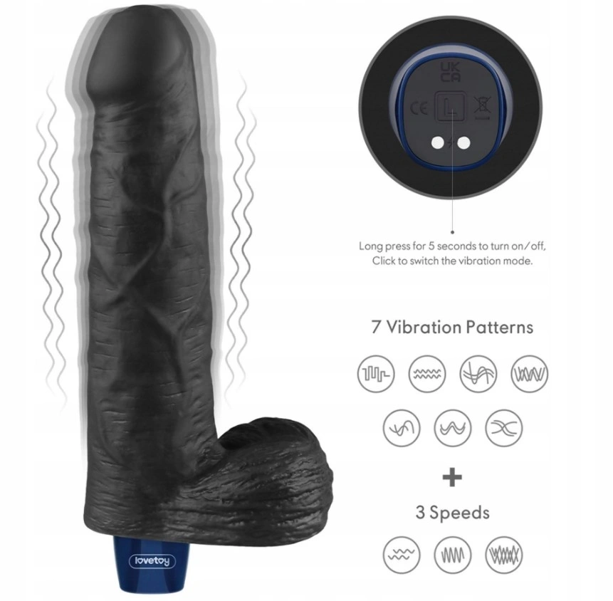 Vibrator Realist REAL SOFTEE,  10 Moduri Vibratii, TPE, Negru, 22.6 cm, #8, Erotic24.ro