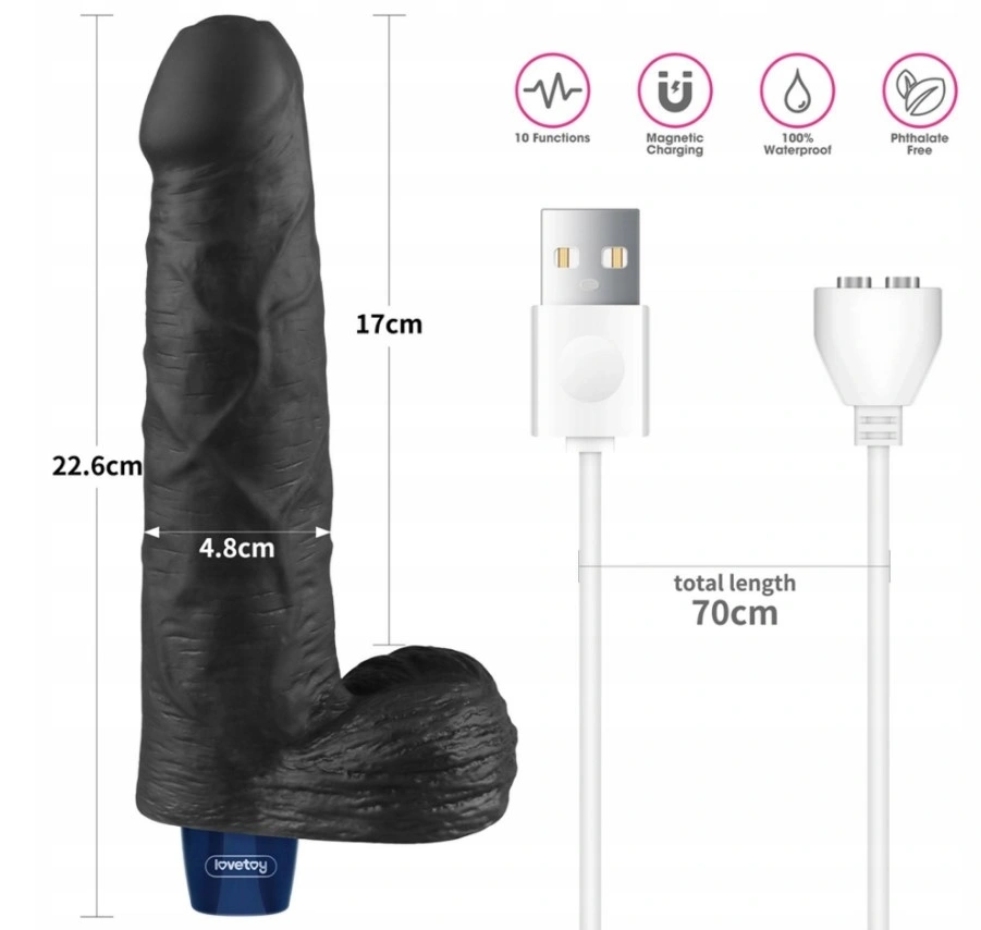 Vibrator Realist REAL SOFTEE,  10 Moduri Vibratii, TPE, Negru, 22.6 cm, #10, Erotic24.ro