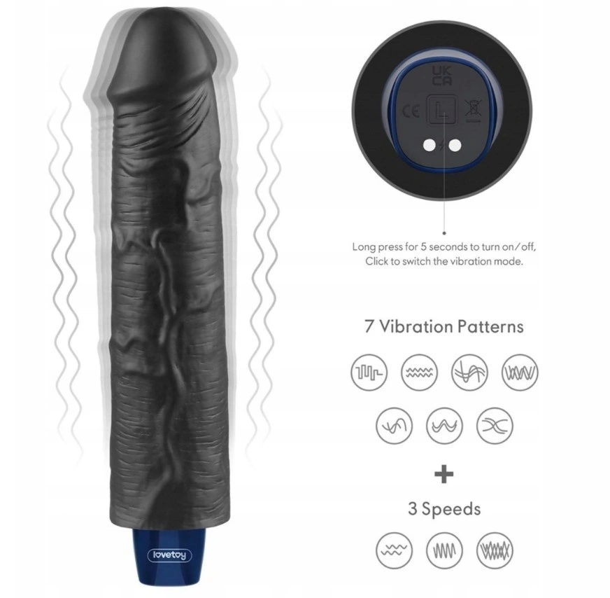 Vibrator Realist REAL SOFTEE,  10 Moduri Vibratii, TPE, Negru, 23.7 cm, #5, Erotic24.ro