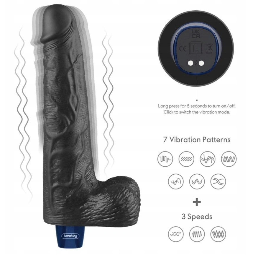 Vibrator Realist REAL SOFTEE,  10 Moduri Vibratii, TPE, Negru, 25.3 cm, #6, Erotic24.ro