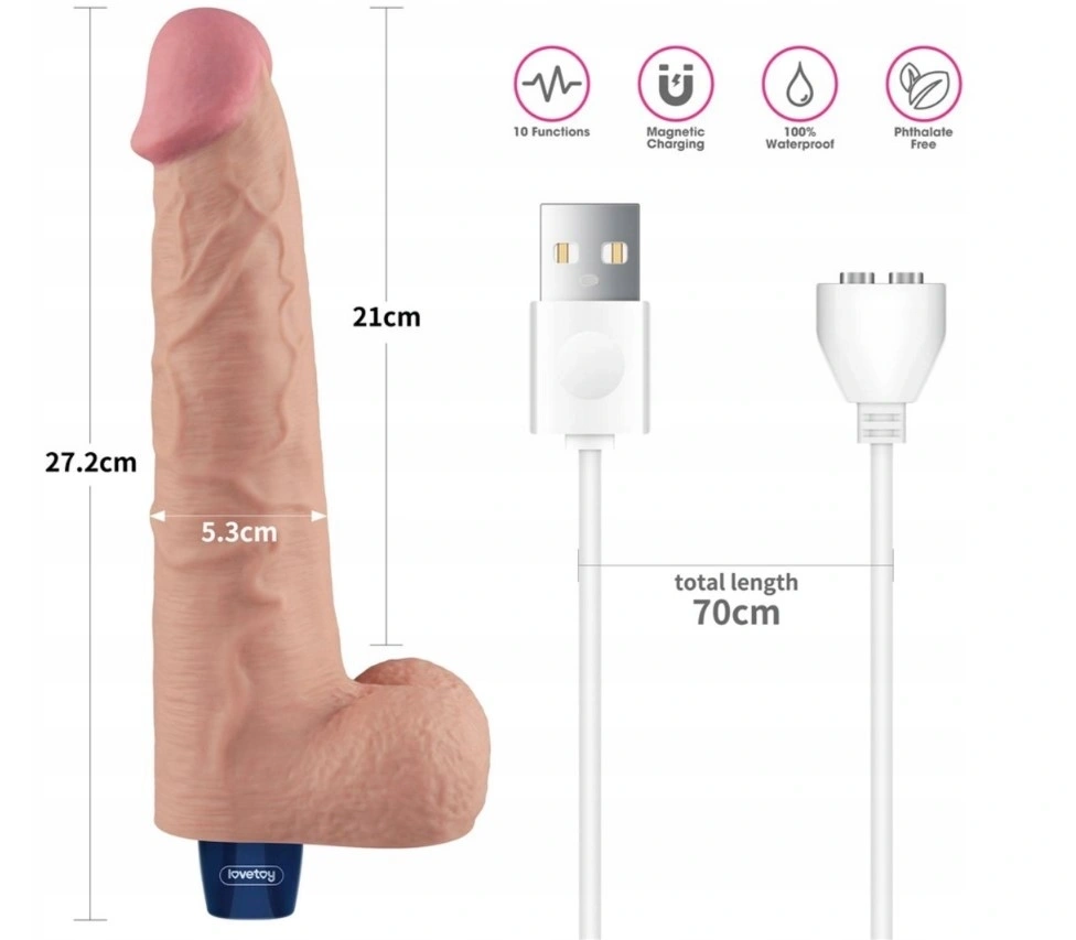 Vibrator Realist REAL SOFTEE,  10 Moduri Vibratii, TPE, Natural, 27.2 cm, #10, Erotic24.ro