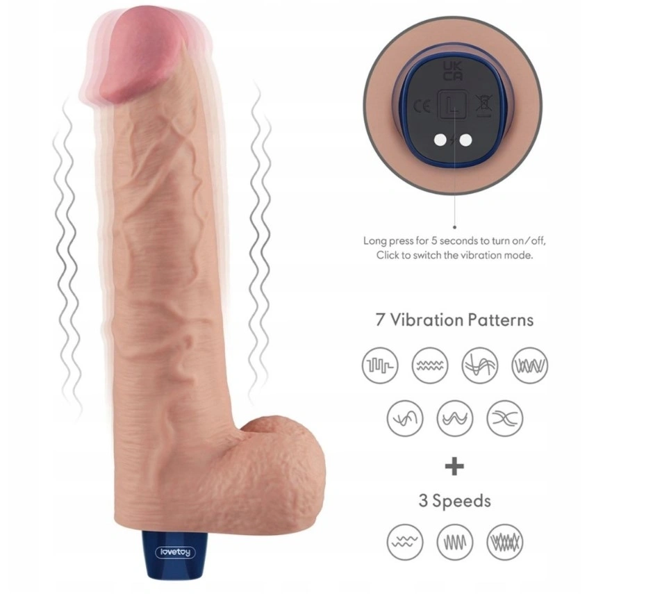 Vibrator Realist REAL SOFTEE,  10 Moduri Vibratii, TPE, Natural, 27.2 cm, #6, Erotic24.ro