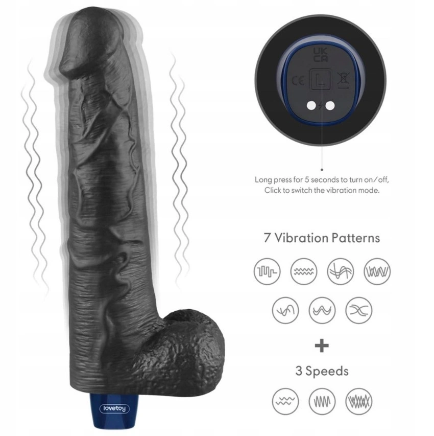 Vibrator Realist REAL SOFTEE,  10 Moduri Vibratii, TPE, Negru, 27.2 cm, #6, Erotic24.ro