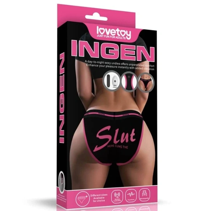 Bikini M/L Imprimati SLUT cu Glont Vibrator, Remote Control, 10 Moduri Vibratii, USB, #9, Erotic24.ro