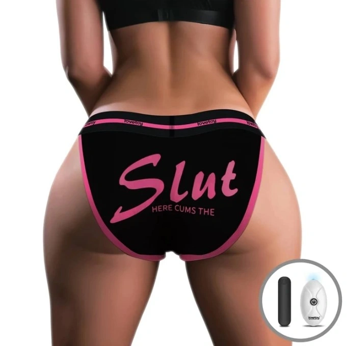 Bikini M/L Imprimati SLUT cu Glont Vibrator, Remote Control, 10 Moduri Vibratii, USB, #1, Erotic24.ro