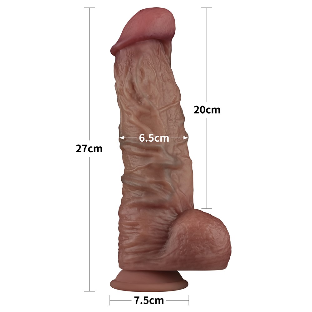 Dildo XXL Nature Cock, Silicon Dubla Densitate, Maro, 27 cm, Nr. 10, Erotic24.ro