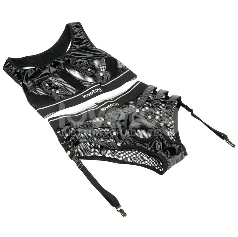 Set 2 Piese Rebellion Top si Strap-on, Material Wetlook si Plasa, Negru, M/L, #5, Erotic24.ro
