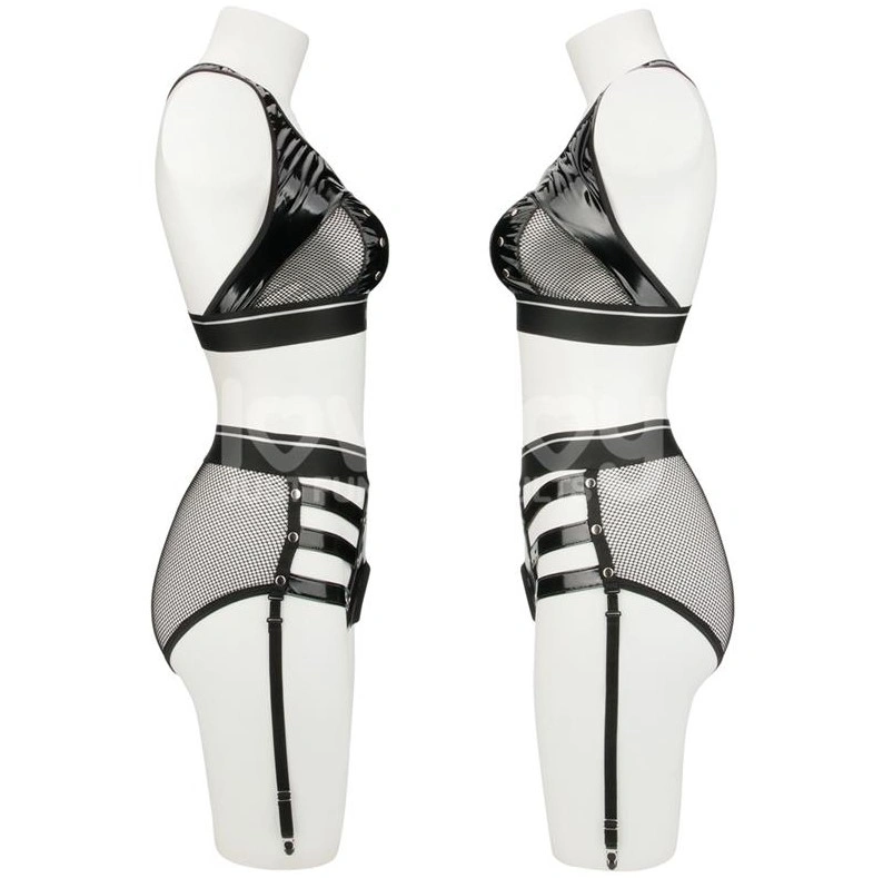 Set 2 Piese Rebellion Top si Strap-on, Material Wetlook si Plasa, Negru, M/L, #4, Erotic24.ro