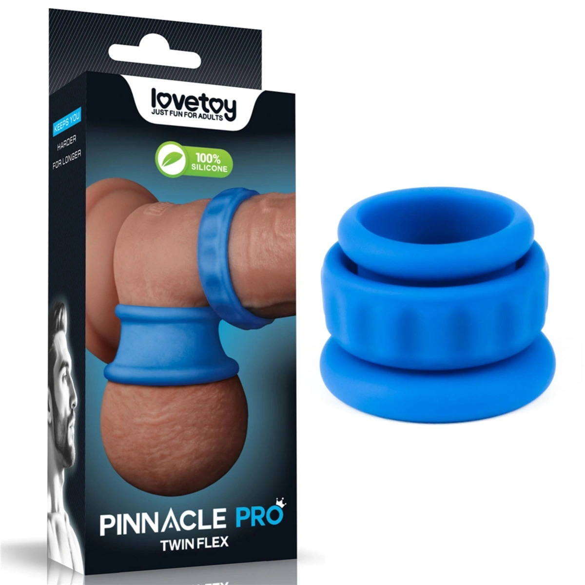 Set 2 Inele de Penis Pinnacle Pro Twin Flex, Silicon, Albastru, Nr. 7, Erotic24.ro