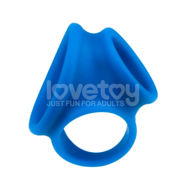 Inel Dublu de Penis Pinnacle Trio Grip Enhancer, Silicon, Albastru, #3, Erotic24.ro