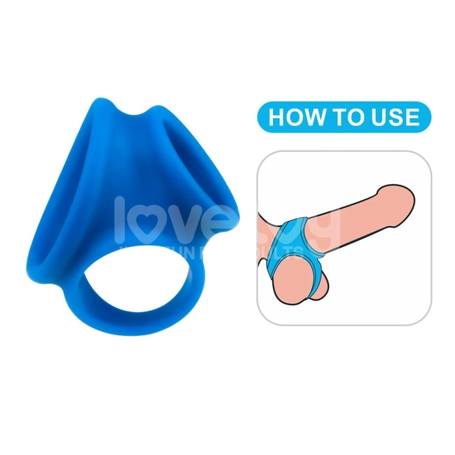 Inel Dublu de Penis Pinnacle Trio Grip Enhancer, Silicon, Albastru, #5, Erotic24.ro