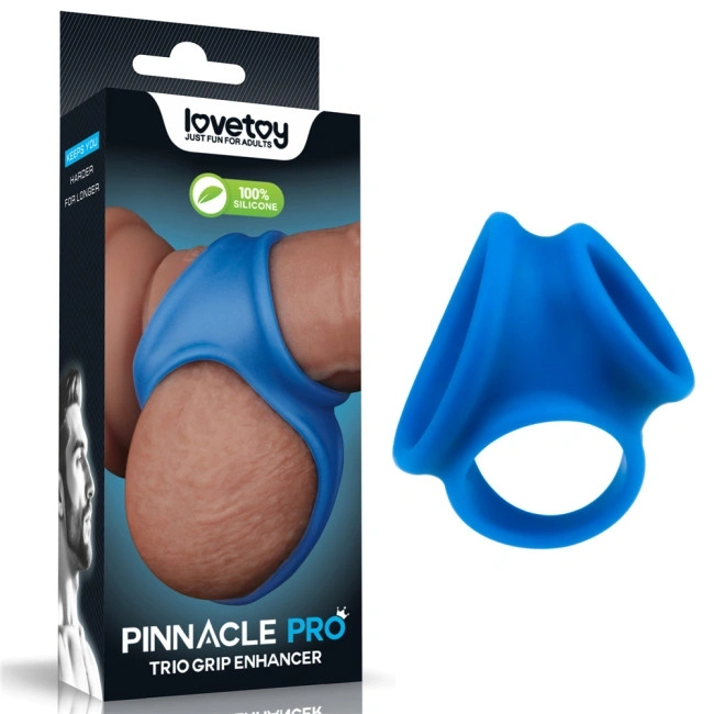 Inel Dublu de Penis Pinnacle Trio Grip Enhancer, Silicon, Albastru, #1, Erotic24.ro
