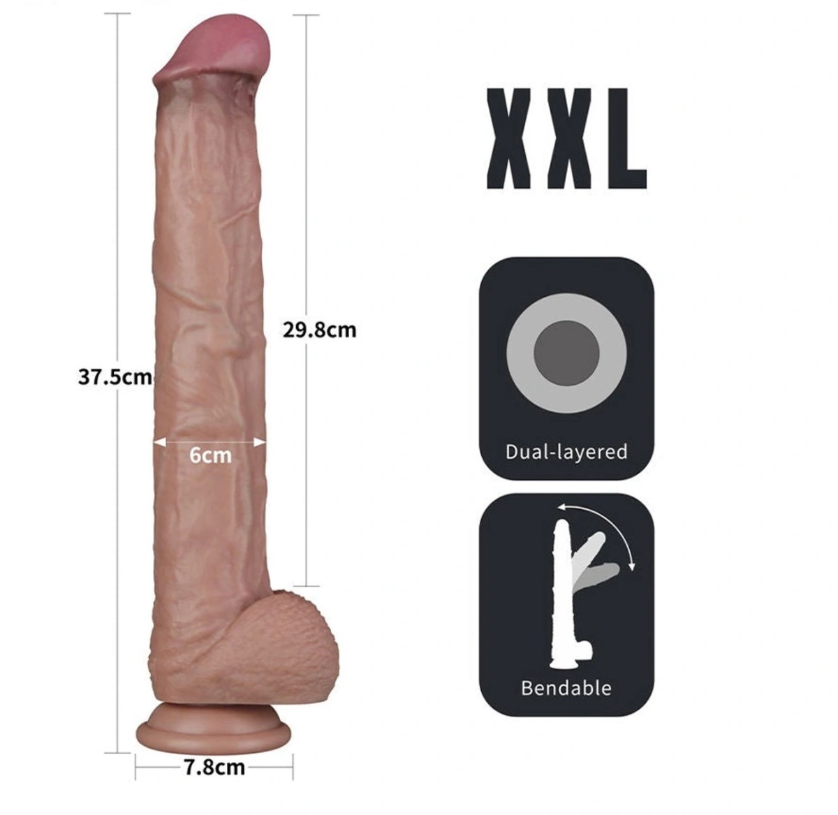 Dildo Realist Bendable Nature Cock XXL, Silicon Dubla Densitate, Natural, 37.5 cm, Nr. 5, Erotic24.ro