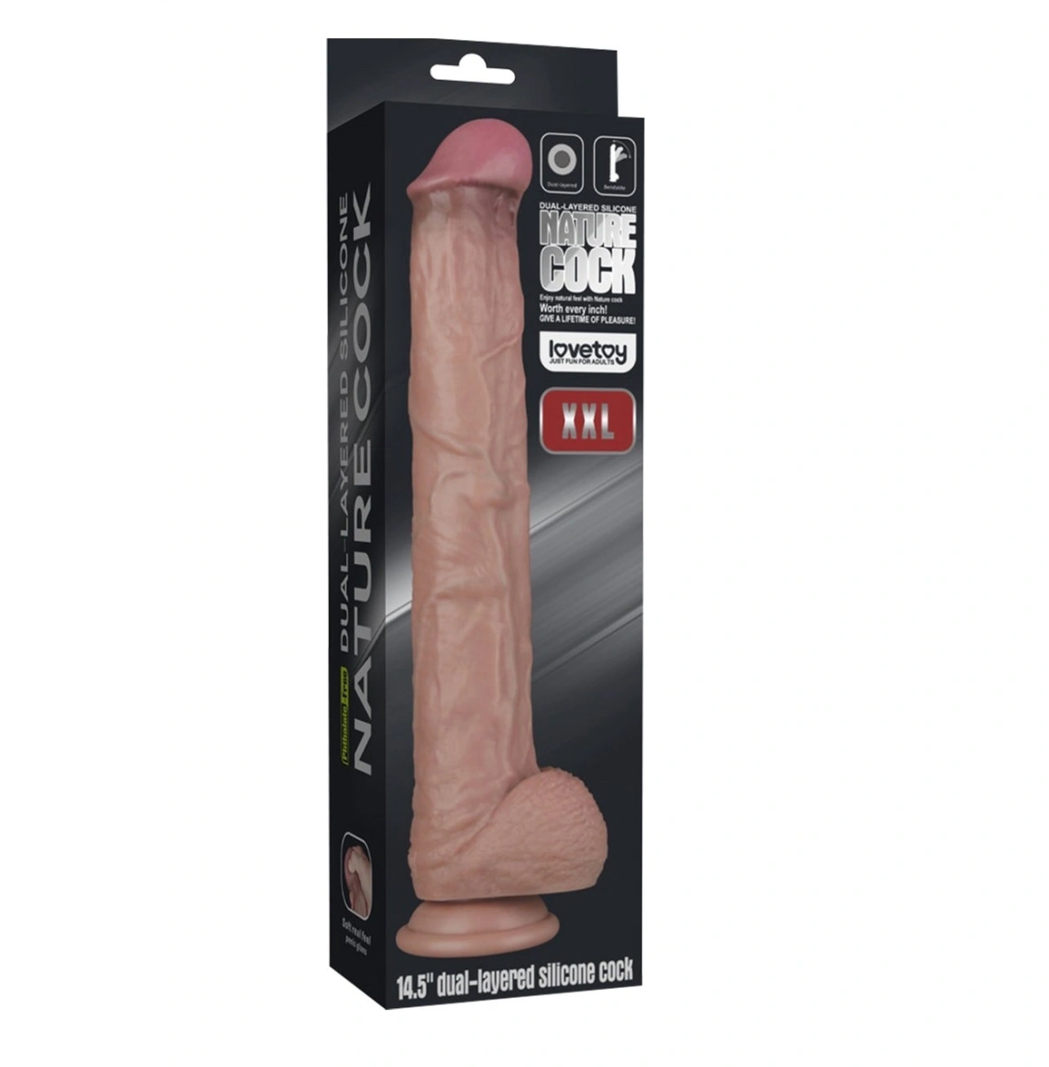 Dildo Realist Bendable Nature Cock XXL, Silicon Dubla Densitate, Natural, 37.5 cm, Nr. 4, Erotic24.ro