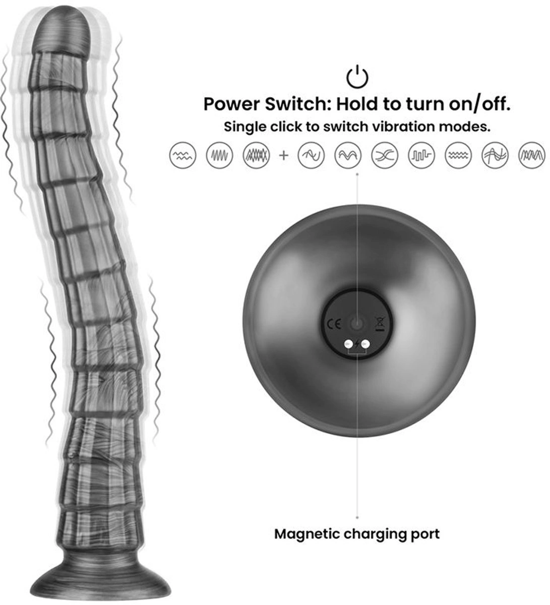 Vibrator King Sized Vibrax Slider 10 Moduri Vibratii, PVC, USB, Argintiu, 37 cm, Nr. 3, Erotic24.ro