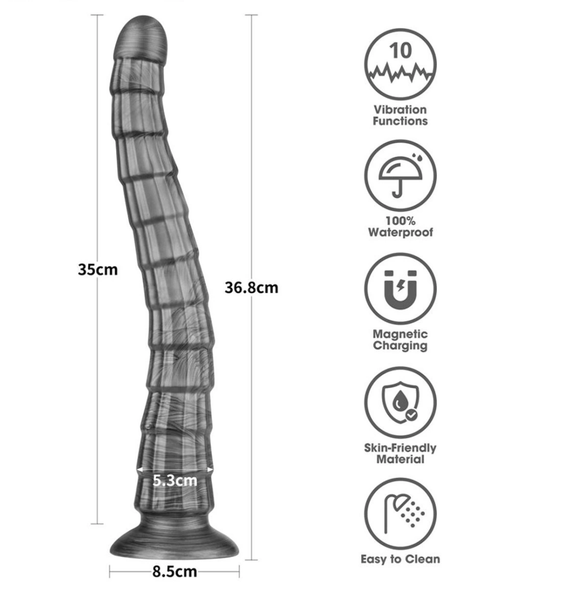 Vibrator King Sized Vibrax Slider 10 Moduri Vibratii, PVC, USB, Argintiu, 37 cm, Nr. 5, Erotic24.ro
