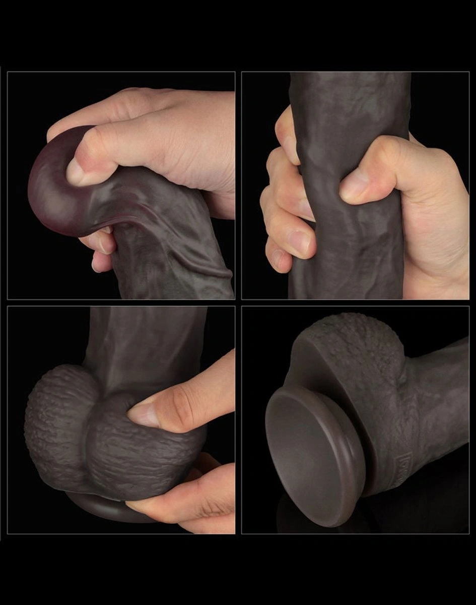 Dildo Realist Bendable Nature Cock XXL, Silicon Dubla Densitate, Negru, 37.5 cm, Nr. 7, Erotic24.ro