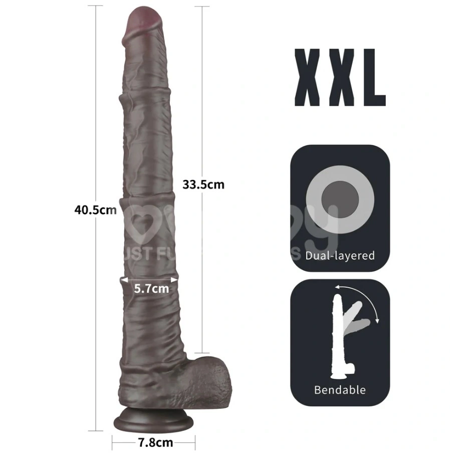 Dildo Realist Bendable Nature Cock XXL, Silicon Dubla Densitate, Maro, 40.5 cm, #2, Erotic24.ro