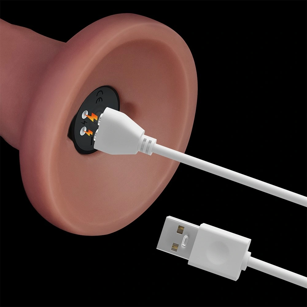 Vibrator Realist Power Cock, 10 Moduri Vibratii, PVC Dubla Densitate, USB Magnetic, Natural, 20.3 cm, #9, Erotic24.ro