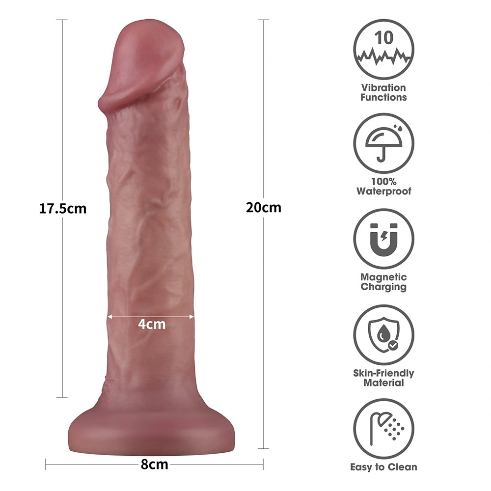 Vibrator Realist Power Cock, 10 Moduri Vibratii, PVC Dubla Densitate, USB Magnetic, Natural, 20.3 cm, #2, Erotic24.ro