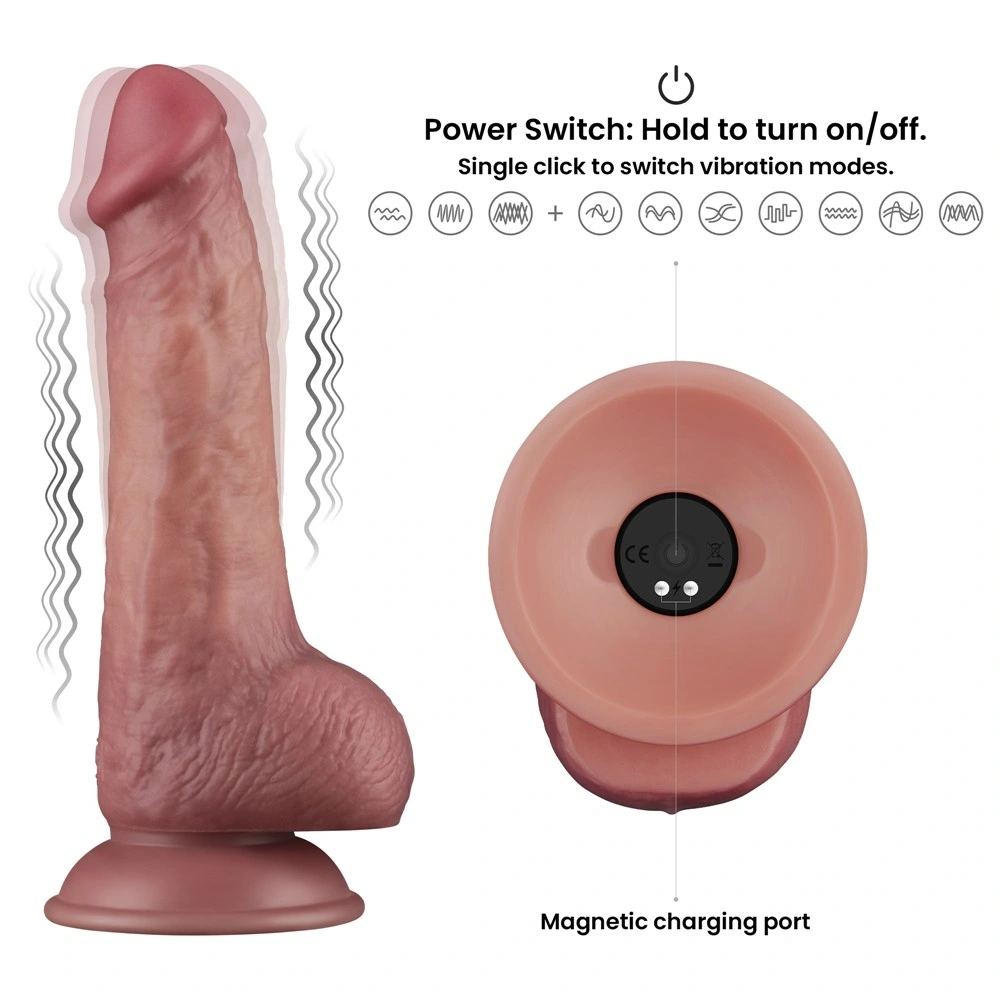 Vibrator Realist Power Cock, 10 Moduri Vibratii, PVC Dubla Densitate, USB Magnetic, Natural, 21.6 cm, #8, Erotic24.ro