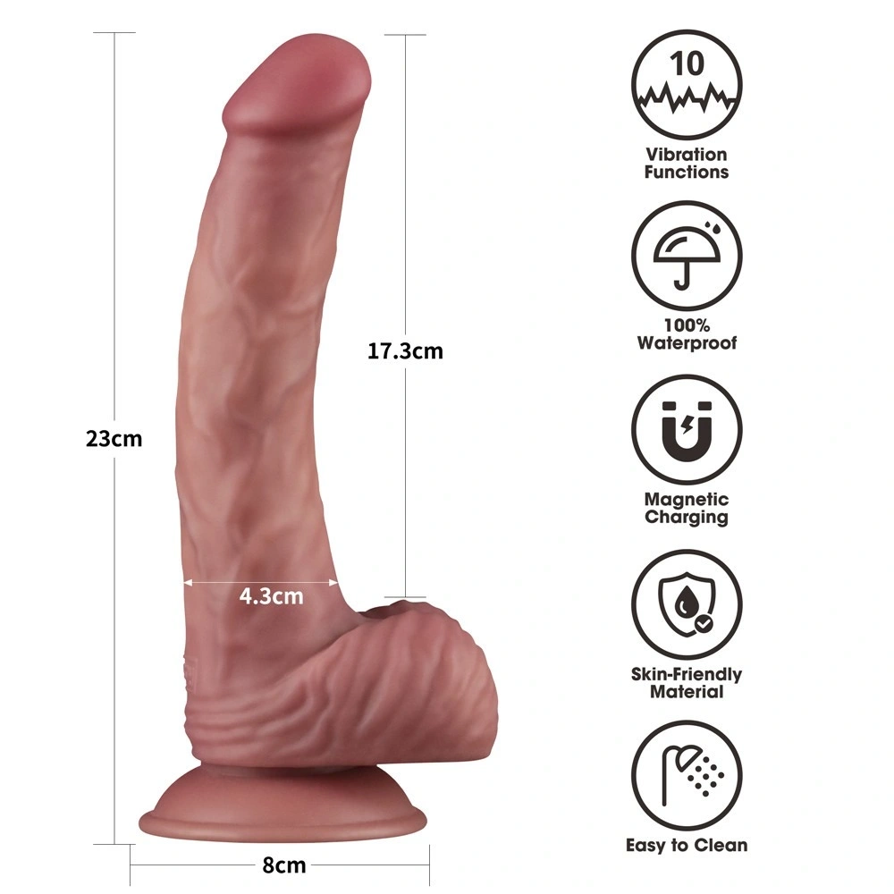Vibrator Realist Power Cock, 10 Moduri Vibratii, PVC Dubla Densitate, USB Magnetic, Natural, 22.9 cm, #2, Erotic24.ro