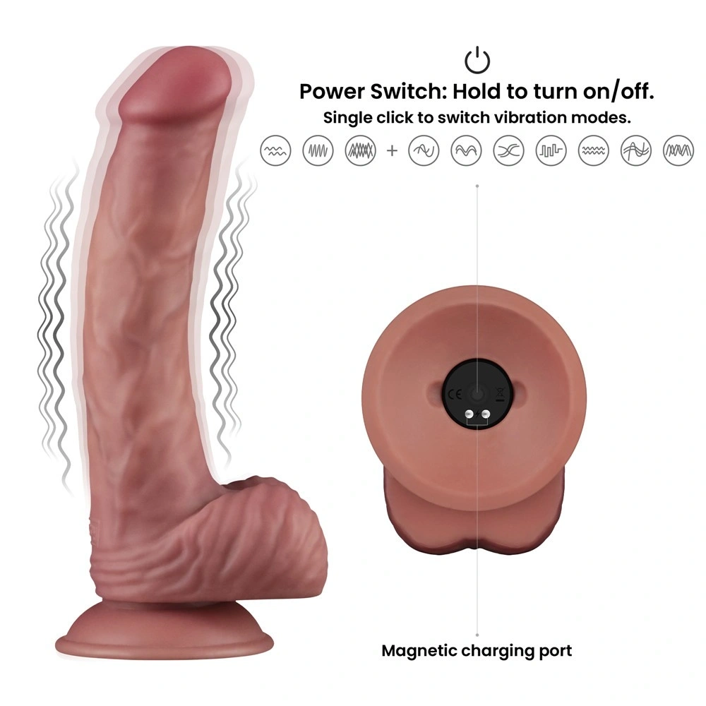 Vibrator Realist Power Cock, 10 Moduri Vibratii, PVC Dubla Densitate, USB Magnetic, Natural, 22.9 cm, #15, Erotic24.ro