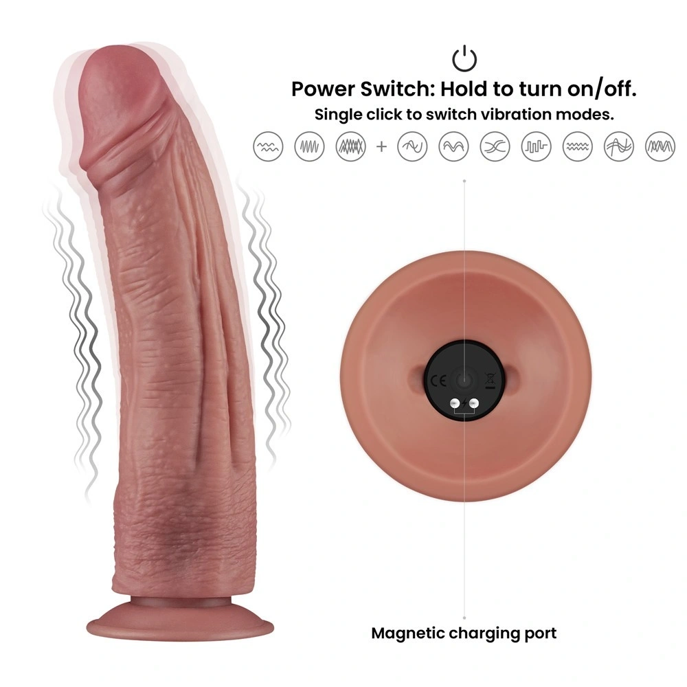 Vibrator Realist Power Cock, 10 Moduri Vibratii, PVC Dubla Densitate, USB Magnetic, Natural, 26.7 cm, #13, Erotic24.ro