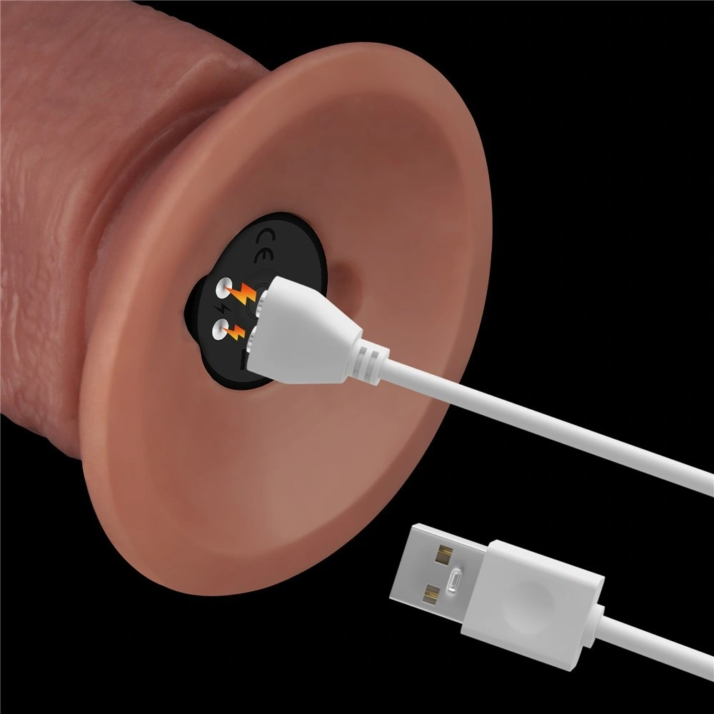 Vibrator Realist Power Cock, 10 Moduri Vibratii, PVC Dubla Densitate, USB Magnetic, Natural, 26.7 cm, #10, Erotic24.ro