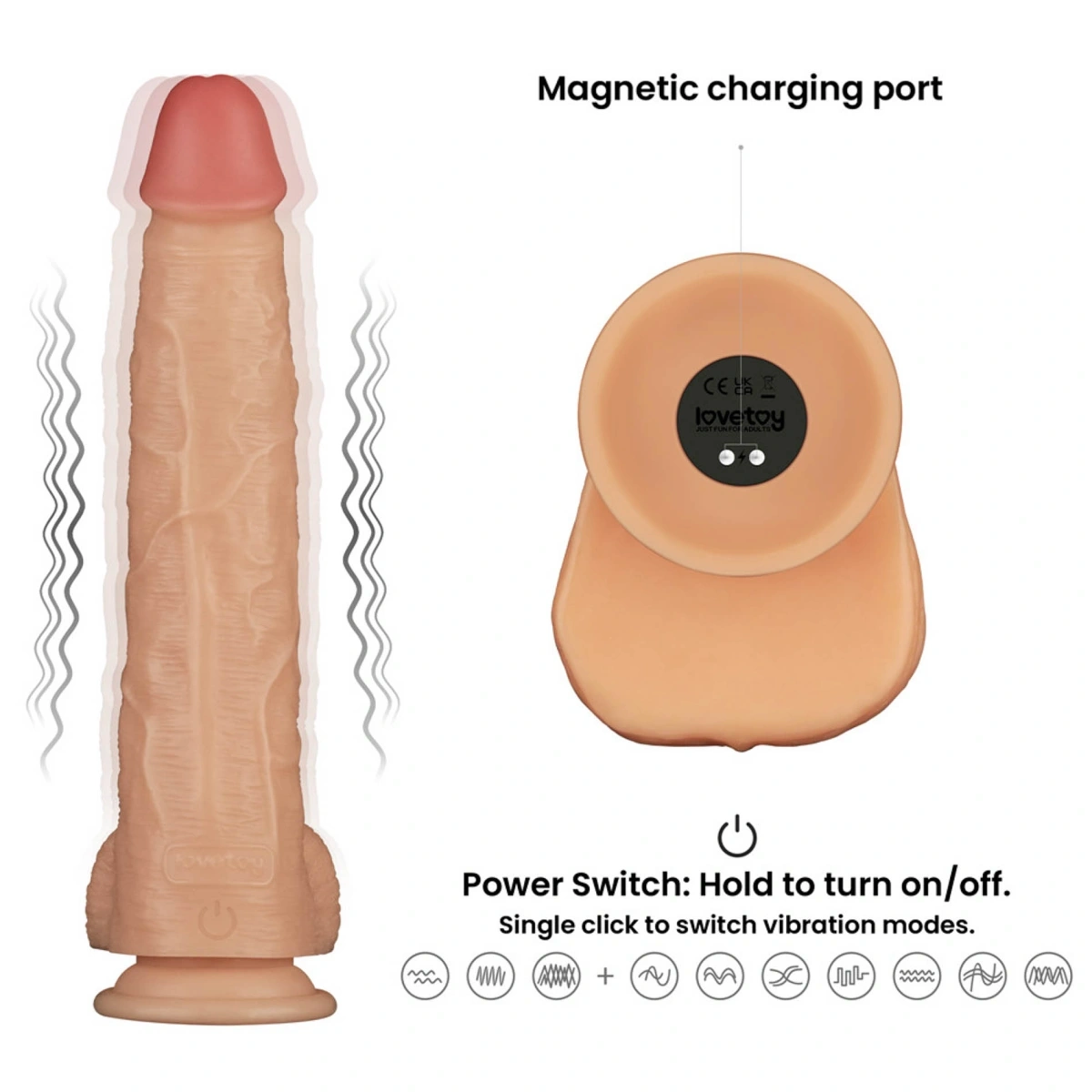 Vibrator Realistic Power Basics, 10 Moduri Vibratii, PVC, Natural, 28.3 cm, #12, Erotic24.ro
