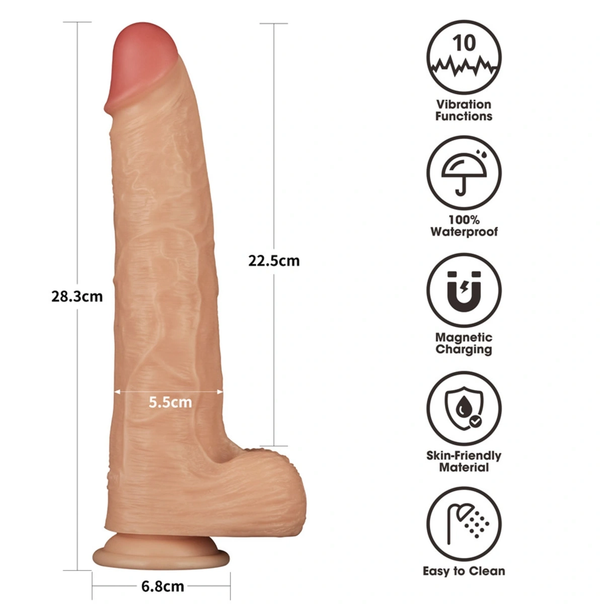 Vibrator Realistic Power Basics, 10 Moduri Vibratii, PVC, Natural, 28.3 cm, #13, Erotic24.ro