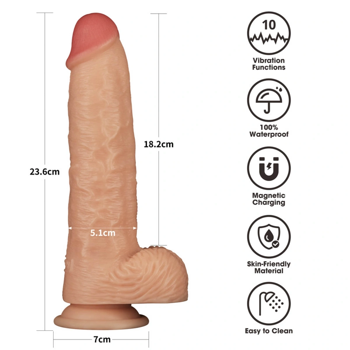 Vibrator Realistic Power Basics, 10 Moduri Vibratii, PVC, Natural, 23.6 cm, #11, Erotic24.ro