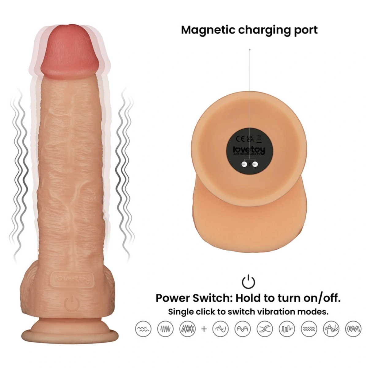 Vibrator Realistic Power Basics, 10 Moduri Vibratii, PVC, Natural, 23.6 cm, #12, Erotic24.ro