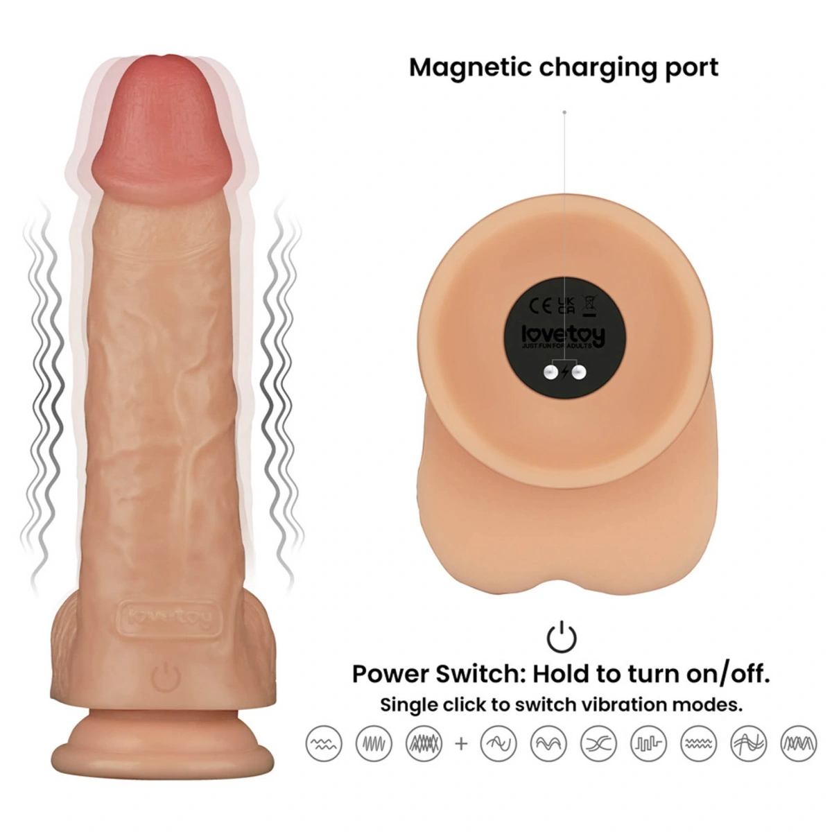 Vibrator Realistic Power Basics, 10 Moduri Vibratii, PVC, Natural, 22.8 cm, #2, Erotic24.ro