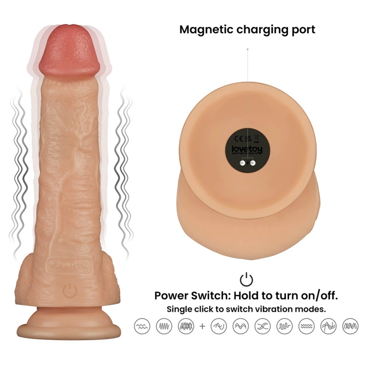 Vibrator Realistic Power Basics, 10 Moduri Vibratii, PVC, Natural, 20 cm, #11, Erotic24.ro