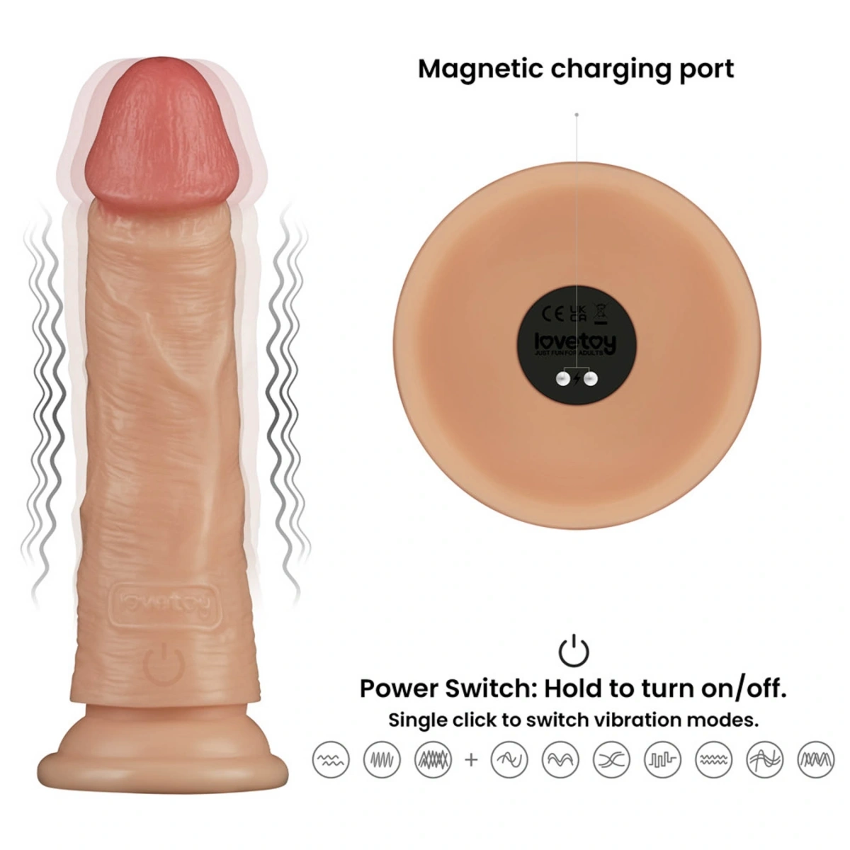 Vibrator Realistic Power Basics, 10 Moduri Vibratii, PVC, Natural, 17.8 cm, #2, Erotic24.ro
