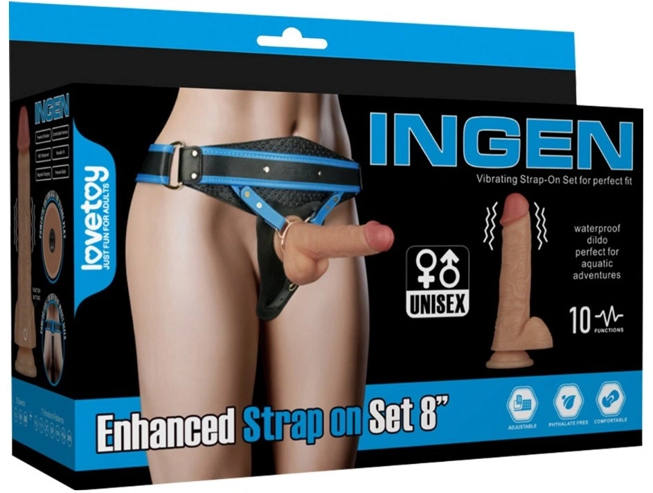 Strap-on cu Vibrator Realist 20 cm, 10 Moduri Vibratii, Marime Ham XS/S/M, #9, Erotic24.ro