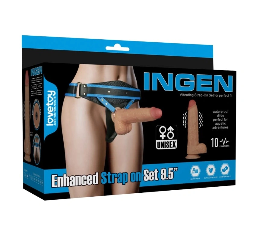 Strap-on cu Vibrator Realist 23.6 cm, 10 Moduri Vibratii, Marime Ham XS/S/M, #10, Erotic24.ro