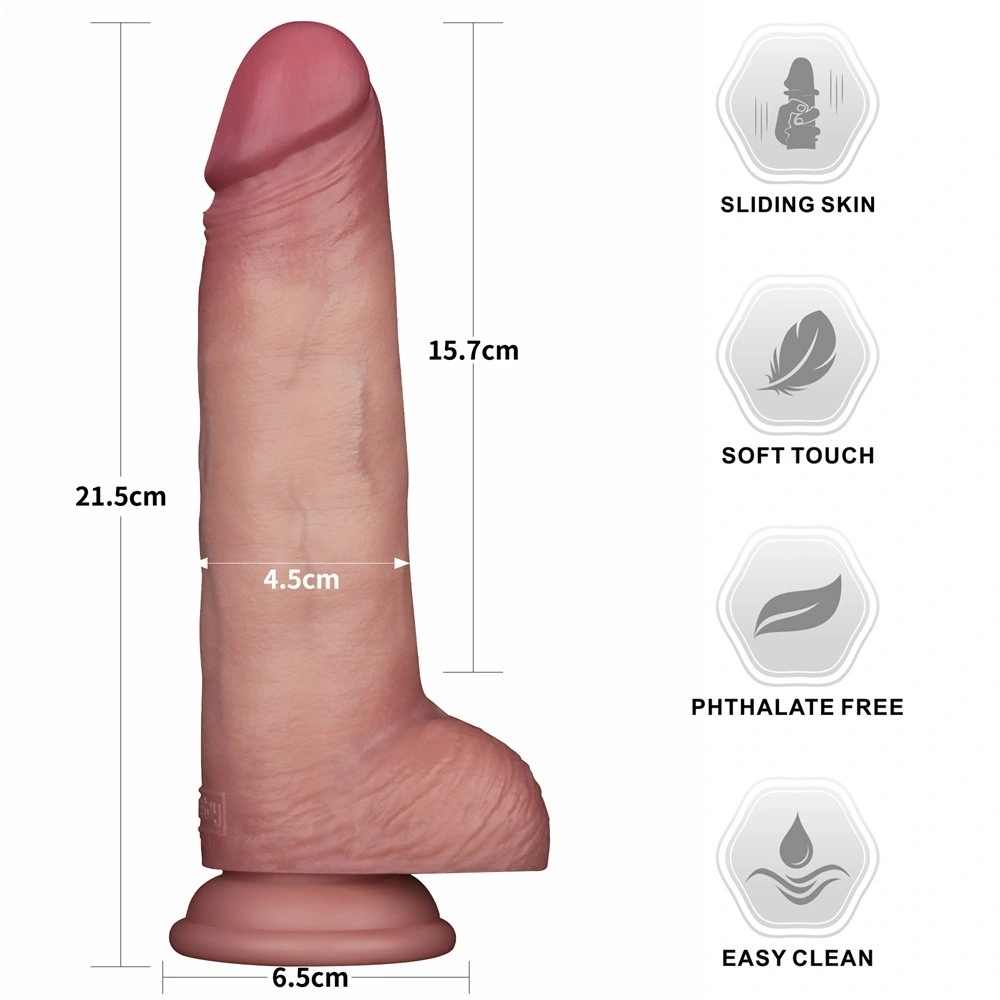 Dildo Realist Sliding-Skin PRO II, Silicon Dubla Densitate, Natural, 21.5 cm, #2, Erotic24.ro