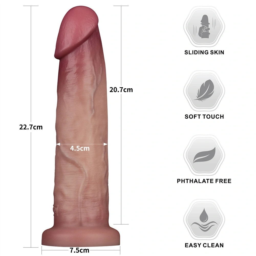 Dildo Realist Sliding-Skin PRO II, Silicon Dubla Densitate, Natural, 22.7 cm, #2, Erotic24.ro