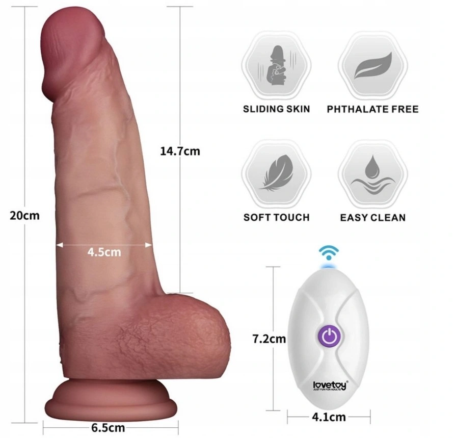 Vibrator Realist Sliding-Skin PRO II, Remote Control, Silicon Dubla Densitate, Maro, 20 cm, #3, Erotic24.ro
