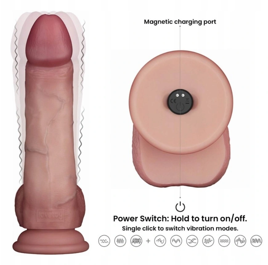 Vibrator Realist Sliding-Skin PRO II, Remote Control, Silicon Dubla Densitate, Maro, 20 cm, #4, Erotic24.ro