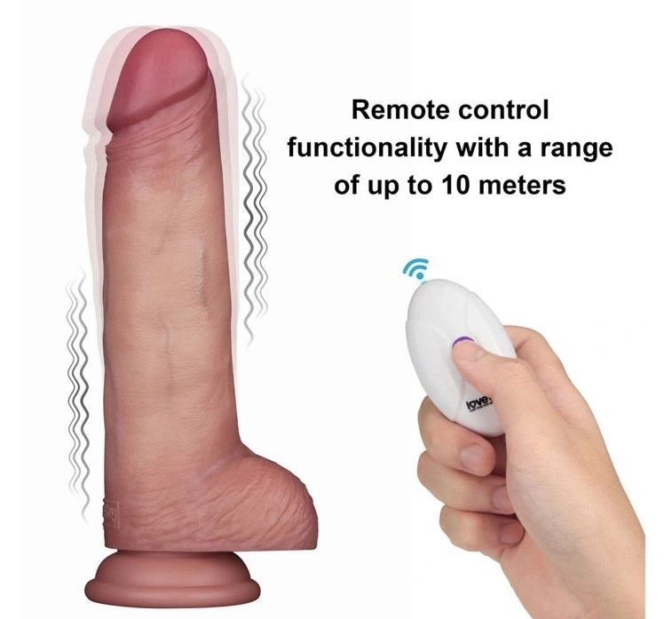 Vibrator Realist Sliding-Skin PRO II, Remote Control, Silicon Dubla Densitate, Maro, 21.5 cm, #2, Erotic24.ro