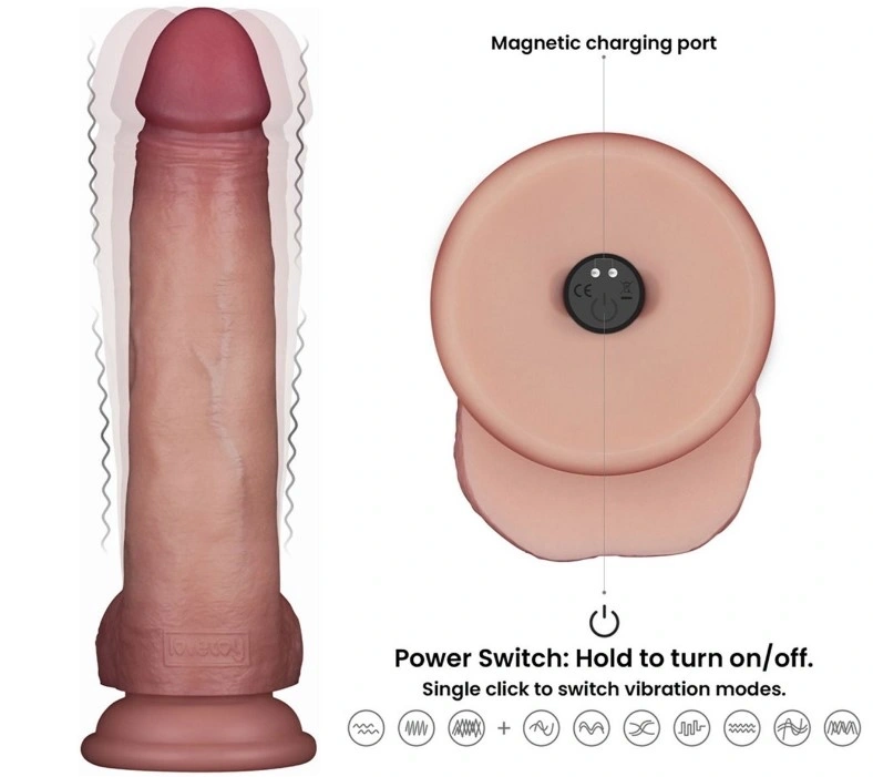 Vibrator Realist Sliding-Skin PRO II, Remote Control, Silicon Dubla Densitate, Maro, 21.5 cm, #4, Erotic24.ro