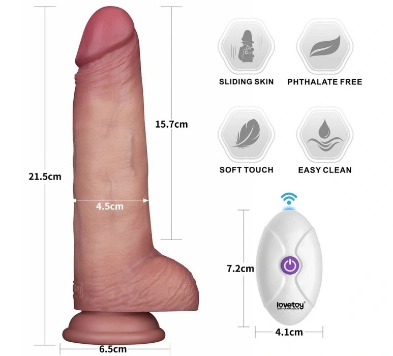 Vibrator Realist Sliding-Skin PRO II, Remote Control, Silicon Dubla Densitate, Maro, 21.5 cm, #3, Erotic24.ro