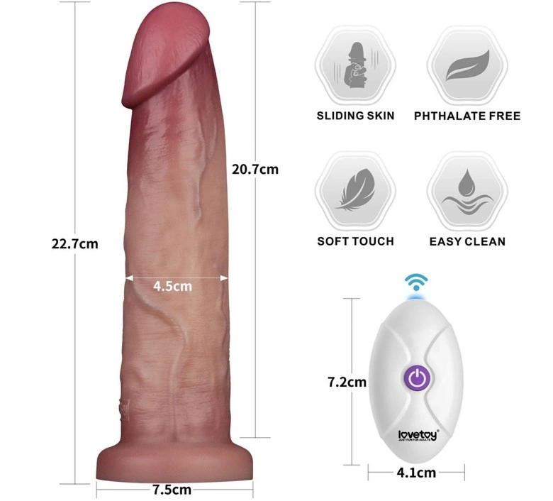 Vibrator Realist Sliding-Skin PRO II, Remote Control, Silicon Dubla Densitate, Maro, 22.7 cm, #3, Erotic24.ro