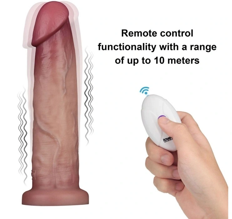 Vibrator Realist Sliding-Skin PRO II, Remote Control, Silicon Dubla Densitate, Maro, 22.7 cm, #2, Erotic24.ro